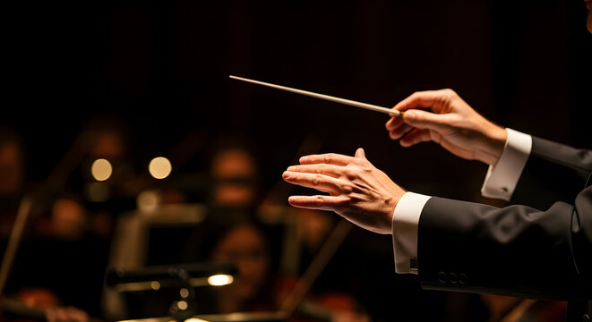 Orchestra Conductor Leading Musicians Representing Coordinated Team Performance