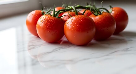 Fresh Tomatoes on Marble Countertop.