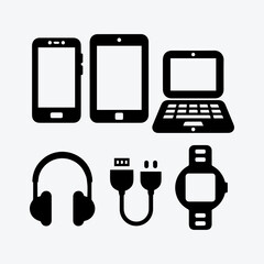 Black and white vector icon set of technology devices 4.eps