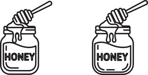 Honey jar and dipper food icon in bold outline vector style for organic products, natural sweeteners, and grocery UI design