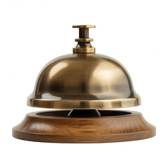 Vintage brass bell with wooden base and round knob transparent background isolated on a transparent background