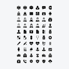 Professional black and white digital health and telemedicine vector icon set 3.eps