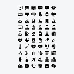 Professional black and white digital health and telemedicine vector icon set 4.eps
