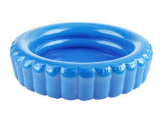 A close-up view of an inflatable, round, light blue pool. The pool's ridges and curves are clearly visible. Isolated Transparent Background, PNG