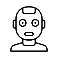 Fototapeta premium Humanoid robot head avatar, linear icon. Cyborg character, artificial intelligence assistant and future technology. Line with editable stroke
