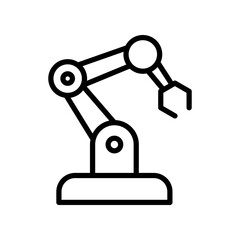 Robotic arm industrial manipulator, linear icon. Automation, factory manufacturing, engineering and high tech robotics. Line with editable stroke