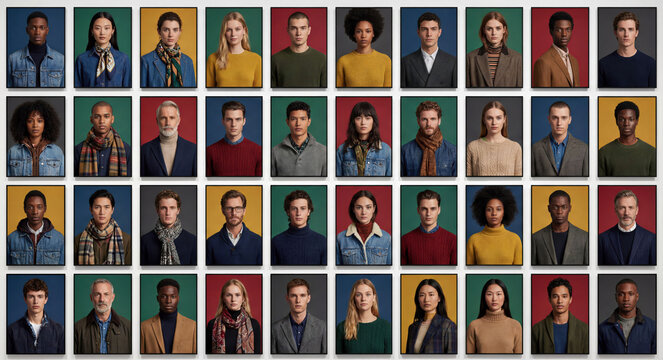Portraits de groupe de personnes diverses sur des fonds color&eacute;s &ndash; Concept de communaut&eacute; et d'inclusion.