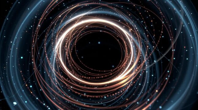 Mysterious Energetic Spirals: A mesmerizing composition of luminous circles and spiraling lines dances against a backdrop of darkness, suggesting the secrets of cosmic energy.