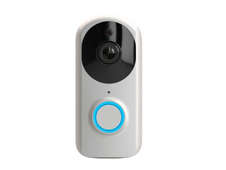 Modern video doorbell with a clear focus on the camera, button, and overall design. It's a blend of technology and home security. Isolated Transparent Background, PNG