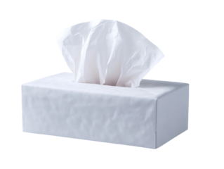 A box of clean tissue, perfect for everyday use. A fresh tissue is pulled out of the white box Isolated Transparent Background, PNG