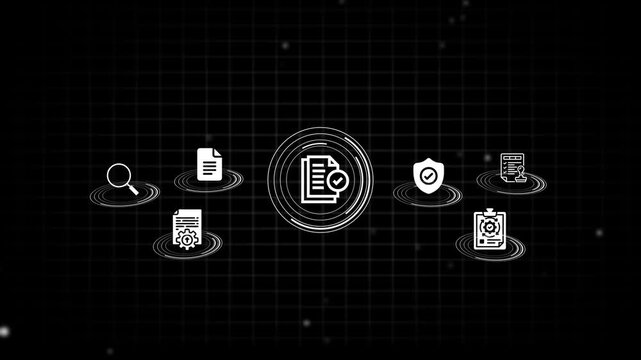 Document Management System on Black Background with Grid Pattern business workflow