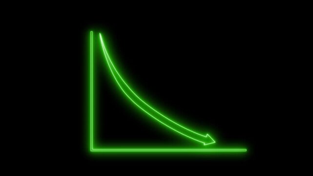Neon Downward Curve Graph on Black Background, Financial Bar Graph Animation with Neon Glow