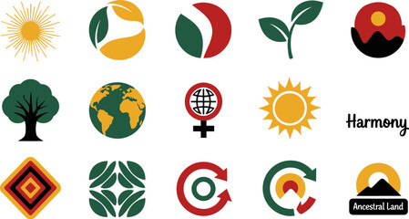 Obraz premium Set of black history month icons with pan african colors and nature symbols