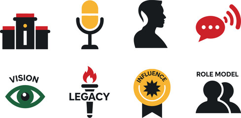 Leadership and legacy conceptual icons with vision influence and role model symbols