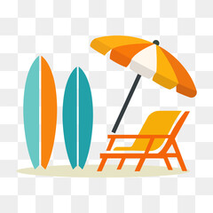 Beach Lounger and Umbrella Flat Color Illustration