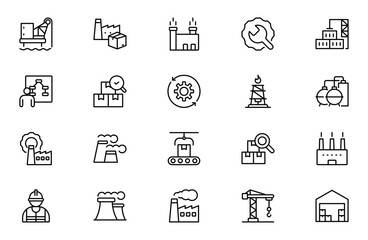 Fototapeta premium Industry Outline Icon Set – Technology, Finance, Healthcare, Automotive, Energy, Retail, Construction, Hospitality, Tourism, Education, Oil, Gas, Refinery, Petroleum, Lubricant and Agriculture