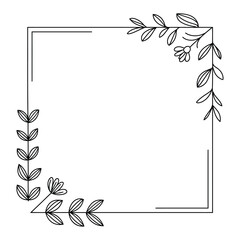Fototapeta premium Simple square frame decorated with delicate floral and leafy botanical elements