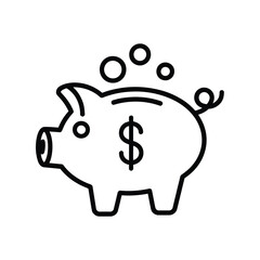 Obraz premium Simple outline of a piggy bank with bubbles and a dollar sign