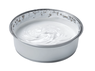 A close-up view of an open paint can filled with thick, glossy white paint. It's ready to be used Isolated Transparent Background, PNG