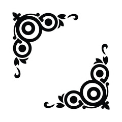 Elegant black floral corner design with swirling patterns and decorative elements