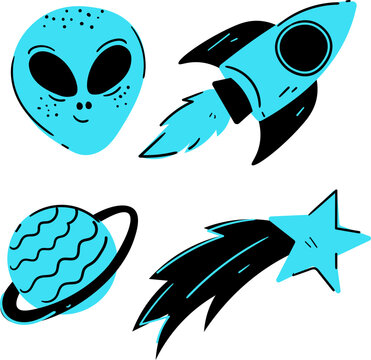 A collection of alien stickers on a white background