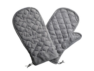 A pair of gray oven mitts, providing protection when handling hot cookware Isolated Transparent Background, PNG