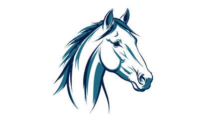 Dynamic blue horse head illustration, powerful and majestic animal symbol, isolated white background.