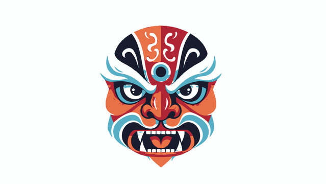 Fierce and Colorful Traditional Asian Tribal Mask on Isolated White Background, Intricate Cultural Demon Face Art