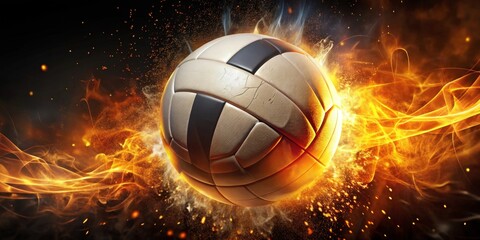 Fototapeta premium Fiery Volleyball Exploding in a Blaze of Glory, Embracing Intense Competition and Unstoppable Energy