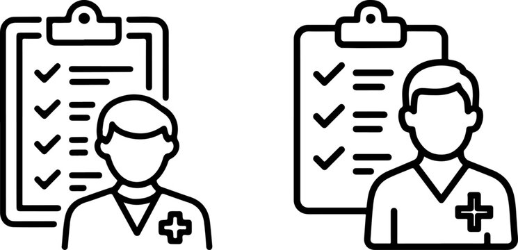 Medical Doctor with Exam Checklist Icon - Healthcare Professional and Patient Report