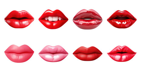 PNG Glossy red lips vector set, transparent background