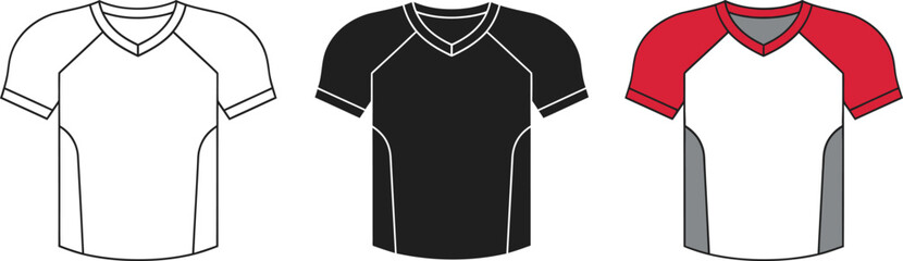 Jersey shirt templates for sports uniform design mockups with raglan sleeves