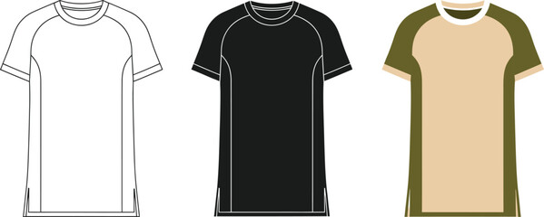 Longline sport t shirt template with raglan sleeves and side slits for team jersey designs