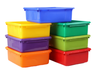 Stacked colorful storage containers in a variety of hues, perfect for organization and display Isolated Transparent Background, PNG
