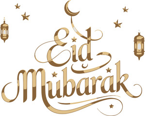 Elegant "Eid Mubarak" greeting in stylized calligraphy.