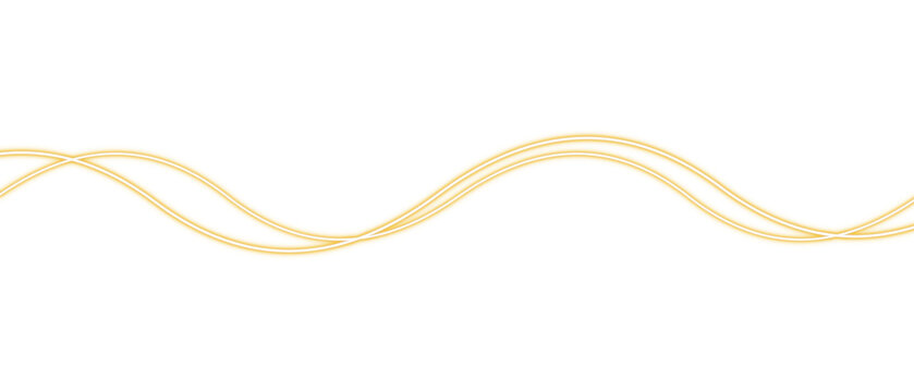 Glowing golden wave light line isolated on transparent background. Abstract energy neon light effect. Neon line sign. Sparkling futuristic border. Glow design elements. PNG