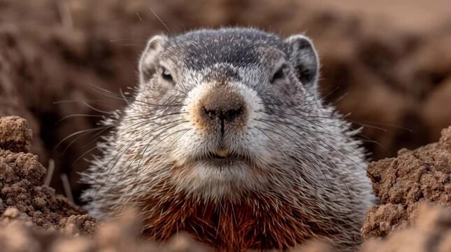 The groundhog emerged from hibernation and leaned out of the hole