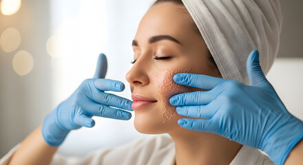 Naklejka premium Woman Receiving Facial Treatment with Gloved Hands 3.