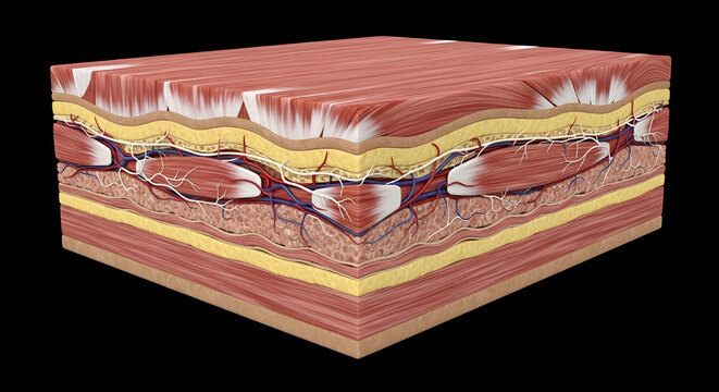Detailed cross-section anatomy model showing human skin layers