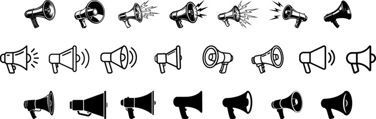  3d vector illustration of a megaphone icon set isolated on white background for loud announcement speech and public communication message using an audio loudspeaker bullhorn to get attention