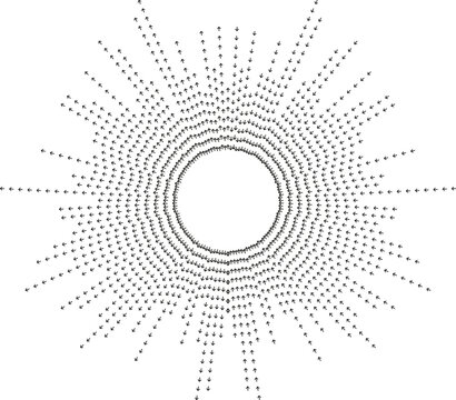 Small central empty space surrounded by irregular rays.