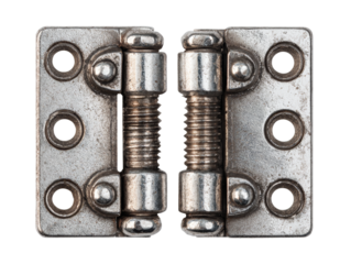 A detailed view of a metal hinge, a commonly used mechanical device Isolated Transparent Background, PNG