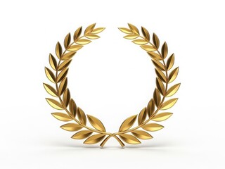 Golden laurel wreath symbolizing victory and honor isolated on white background