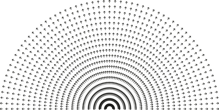 Semi-circle of rays surrounding empty space.