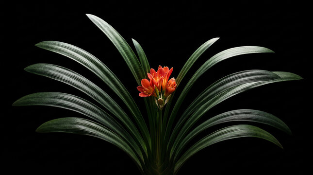 Detail of a clivia on a black background