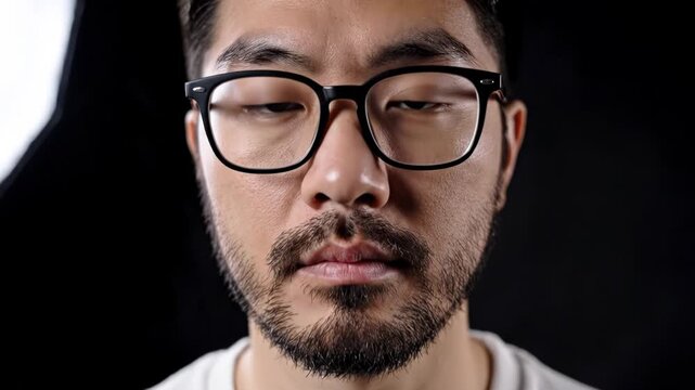 Portrait of a man wearing glasses on a black background with a softbox light