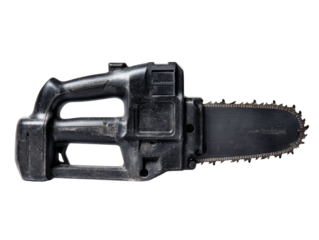 A detailed image of a black chainsaw Isolated Transparent Background, PNG