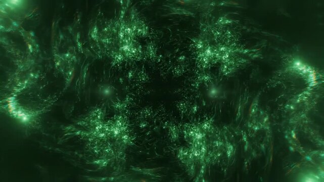 Brilliant emerald energy burst surrounded by swirling smoke texture