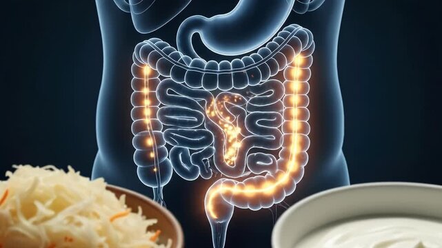 Probiotics for healthy digestion, concept of gut health and fermented foods.