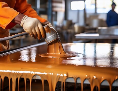 medium shot of a metal surface receiving a smooth epoxy coating demonstrating effective rust protection and enhanced durability in industrial applications